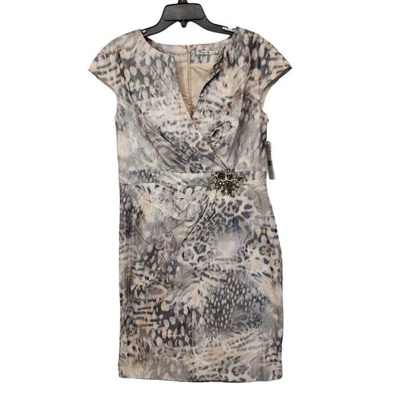 Eliza J Size 14 NWT Knee Length Animal Print Jeweled Dress S MISSING Jewel - Picture 1 of 8